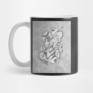 Abstract man with technology items jumping Mug